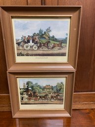 Two Vintage Prints With Bright Colors Under Glass