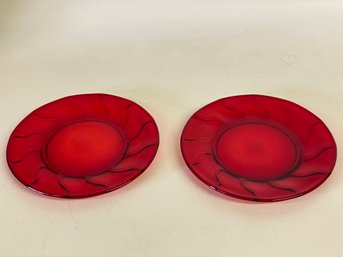 Two Ruby Red Plates About 9 Inches