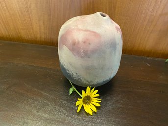 Artisan Asymmetrical Signed Raku Pottery Vase
