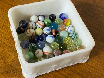 Marvelous Marbles In A Sweet Chippy Milk Glass