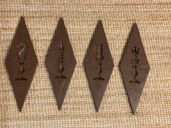 Set Of 4 Mid Century Diamond Wall Hangings With Chess Design