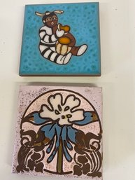 Two Artisan Tile Coasters Or Trivets