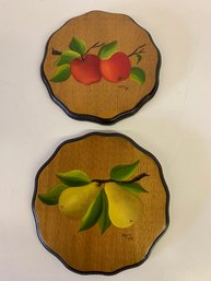 Vintage Wooden Plaques Hand Painted Fruit Set Of Two