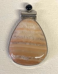 Beautiful Stone & Silver Pendant Approx. 2 Inches