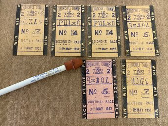 1952 Kentucky Derby Race Betting Tickets And Original Pencil From Churchill Downs