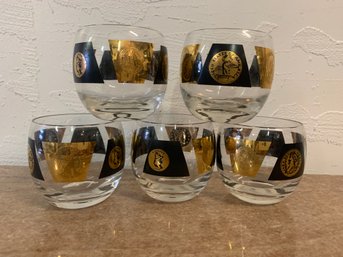 Set Of 5 Cera Roly Poly Antique Coin Glasses
