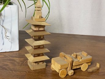 Pair Of Vintage Japanese Wooden Puzzels