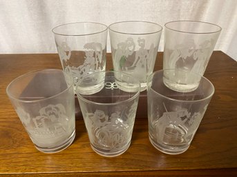 Vintage Set Of Six English Etched Cocktail Glasses
