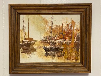 Signed Textural Mid Century Ship Painting