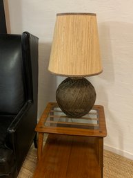 Optic Woven Cane Geodesic Orb Mid Century Table Lamp