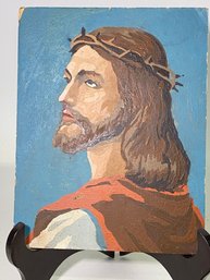 Old Original Painting Of Jesus Unsigned 11x8 Inches