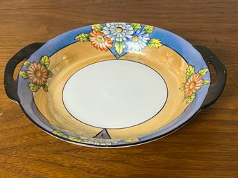Vintage Noritake Dish With Yellow And Blue Rim With Flowers Two Handle