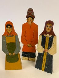 Vintage Wooden Hand Painted Russian Figurines