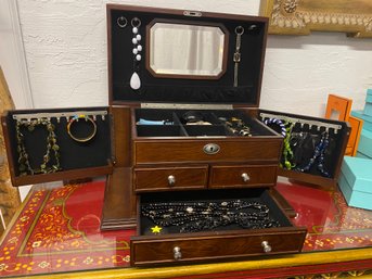 Fantastic Wooden Jewelry Box With Lots Of Jewelry Included