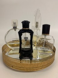 Vintage Round Mirror With Four Perfumes
