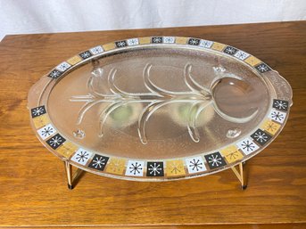 Starburst Mid Century Carving Platter With Warming Cradle By Ireland Glass Company