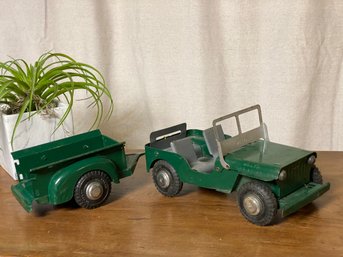 Vintage Metal Toy Willeys Jeep With Trailer By Lumar
