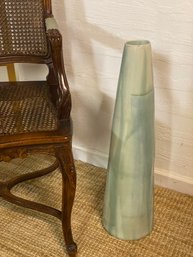 Large Artisan Vase With Green Crinkle Glaze Signed