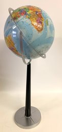Vintage Stereo Relief 12 Inch Globe On Black & Crome Floor Stand