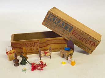 Old Wooden Kraft Velveeta And Pimento Boxes As Found With Sweet Miniatures