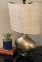 Spectacular Burnished Gold Table Lamp With Shimmering Taupe Shade.  21 High 14.5 Wide And 7.5 Deep