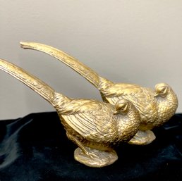 Large And Lovely: Somewhat Bashful Golden Winged Birds.   A Set Of 2.
