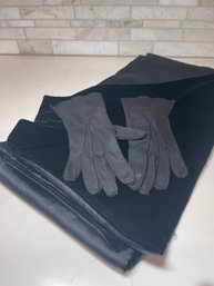 Tis The Season Black Velvet And Satin Shawl/scarf W/ Beaded Ladies Gloves