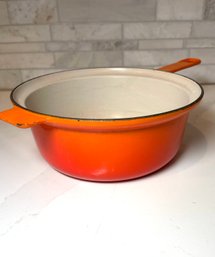 Vintage Cousances, France ( Le Creuset) Cast Enamel Pan #22,  Lovely Vibrant Orange In Color