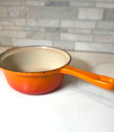 Vintage Le  Creuset Cast Enamel Pan #18,  Lovely Vibrant Orange In Color