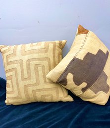 Amazing Handstitched Kuba Cloth Pillows With Down Inserts.