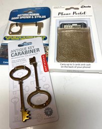 Stocking Stuffer: Key Carabiners, Door Opener /stylus, Peel And Stick Phone Pocket