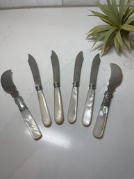 Vintage Mother Of Pearl Utensils, 6 Cheese Knives