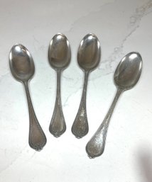 Set Of 4 Sterling Silver Teaspoons.  Fancy And Elegant
