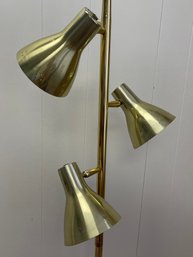 MCM Brass Floor Lamp With 3 Pierced Brass Shades, Cast Iron/metal Base