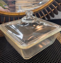 Very Early Pyrex With Backstop Dating 1919-1924.    Glass Square Baker With Ornate Lid