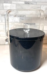 Mid Century Modern Ice Bucket With Chunky Lucite Handle & Topper, Dbl Walled, 3 Pc