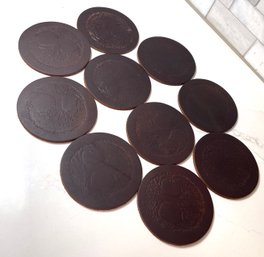 Tooledstamped Leather  Set Of 10 Coasters, Perfect Stocking Stuffer , 3.75 Diameter