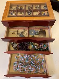Wood Jewelry Box Filled With Goodies
