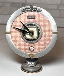 Mixed Metals Pedestal Clock, Brushed Silver With Gold And Bronze Accents