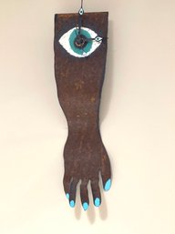 Artisan Wall Clock- Coppery  Metal With Eye And Painted Nails!