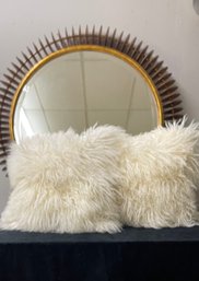 MON CHATEAU Authentic Lambs Fur Pillow S With Down Inserts Set Of 2