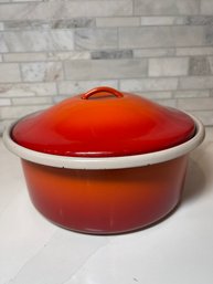 Vintage Enameled Ombre/orange Casserole Dish With Lid 10.5 X 6.5 High