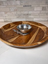 Fabulous Wood And Pewter Serving Platter, Artistic And Classy