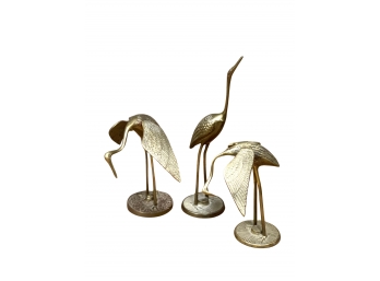 Set Of 3 Mid Century Modern Brass Cranes/herons