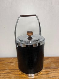 Black Snakeskin Leatherette KROMEX Ice Bucket W/ Walnut Handle And Topper
