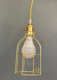 Brass Cage Plug In Pendant Light W/ 15 Ft Gold Cord.