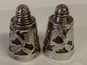 Sterling  Silver And Glass Salt And Pepper Set