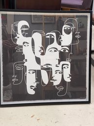 Contemporary BLACK AND WHITE FRAMED PRINT 'Faces'