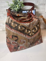 Fabulous Kilim Wool And Leather Satchel, Made In Turkey.