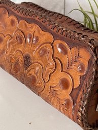 Lovely Tooled Leather  Wristlet.  Great Tooled Leather And Lacing, Zipper Closure